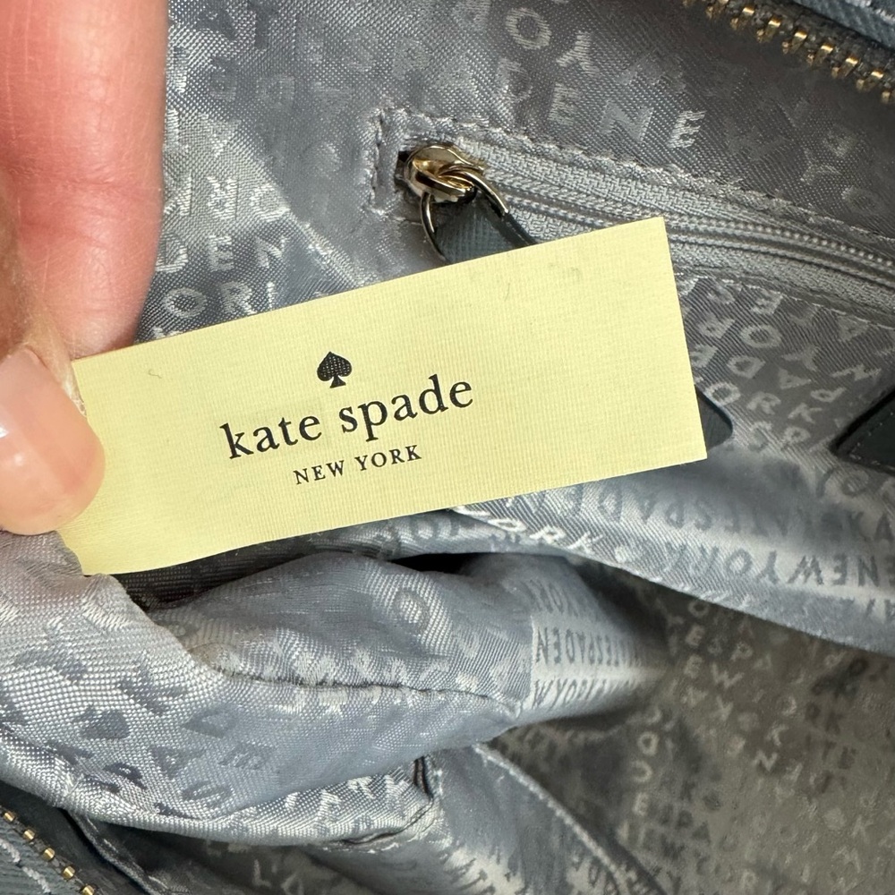 Kate Spade Laurel Way Hadlee Leather with Calf Hair Tote Satchel Gray - Picture 14 of 15